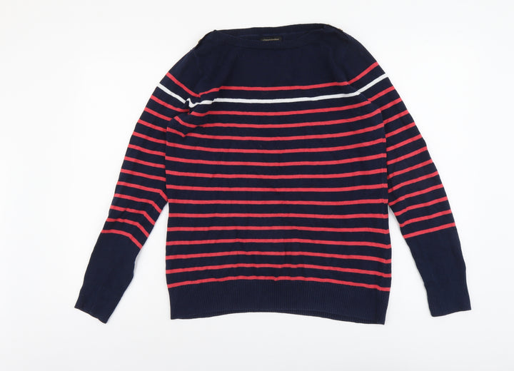 Catherine Malandrino Womens Blue Round Neck Striped Cotton Pullover Jumper Size M