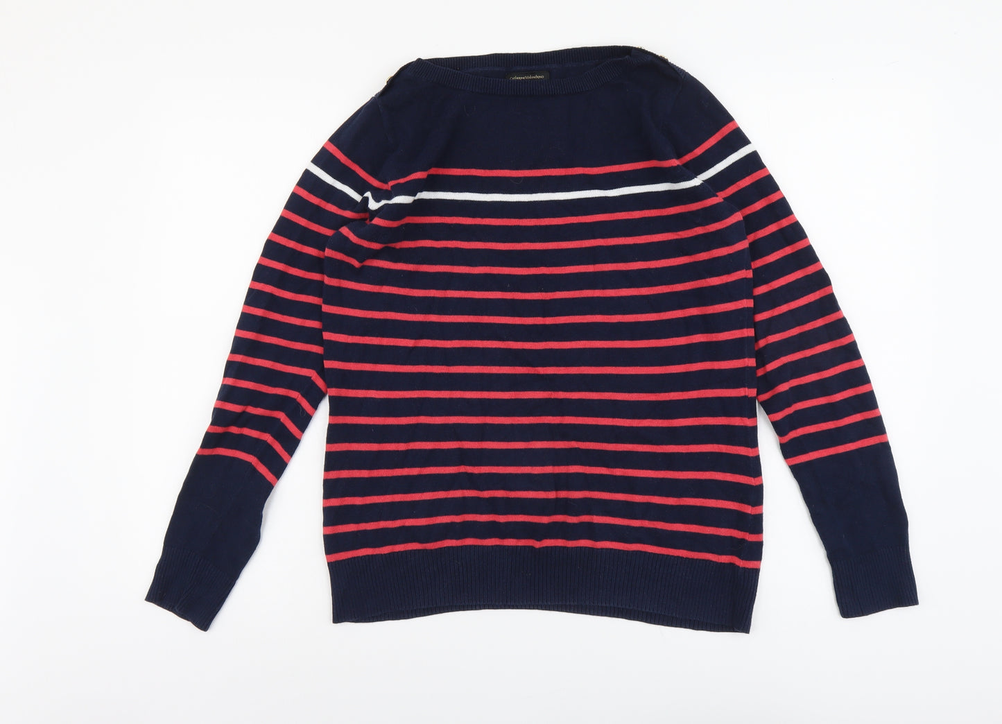 Catherine Malandrino Womens Blue Round Neck Striped Cotton Pullover Jumper Size M