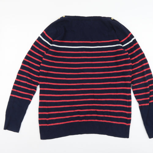Catherine Malandrino Womens Blue Round Neck Striped Cotton Pullover Jumper Size M