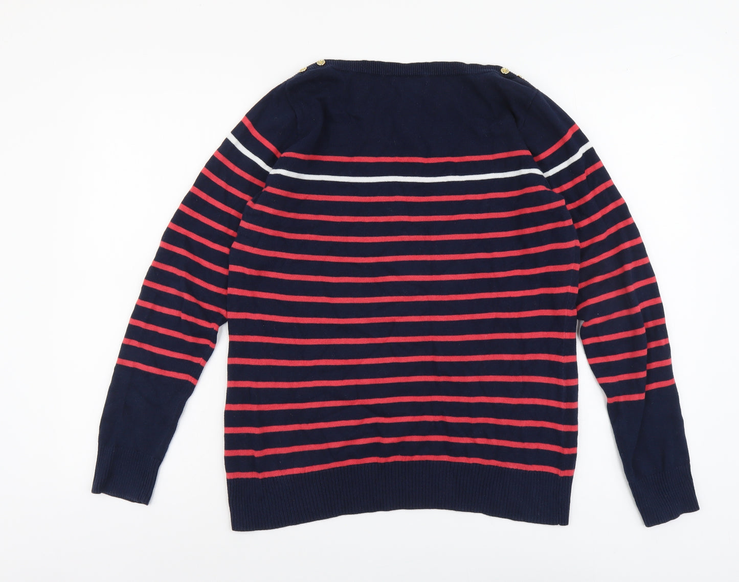 Catherine Malandrino Womens Blue Round Neck Striped Cotton Pullover Jumper Size M