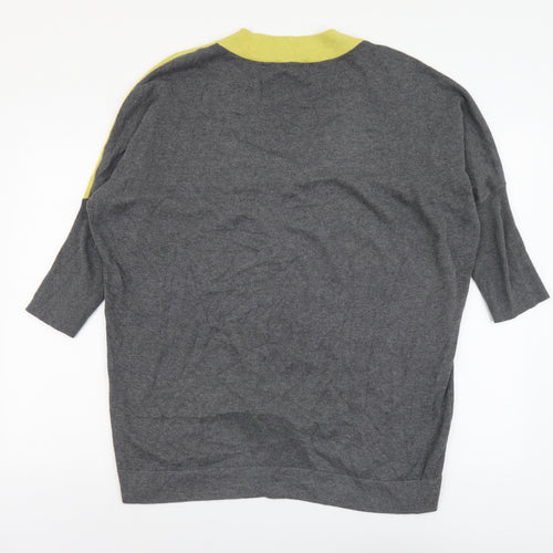 Marble Womens Multicoloured V-Neck Geometric Cotton Pullover Jumper Size 4 - Colourblock Drop Shoulder