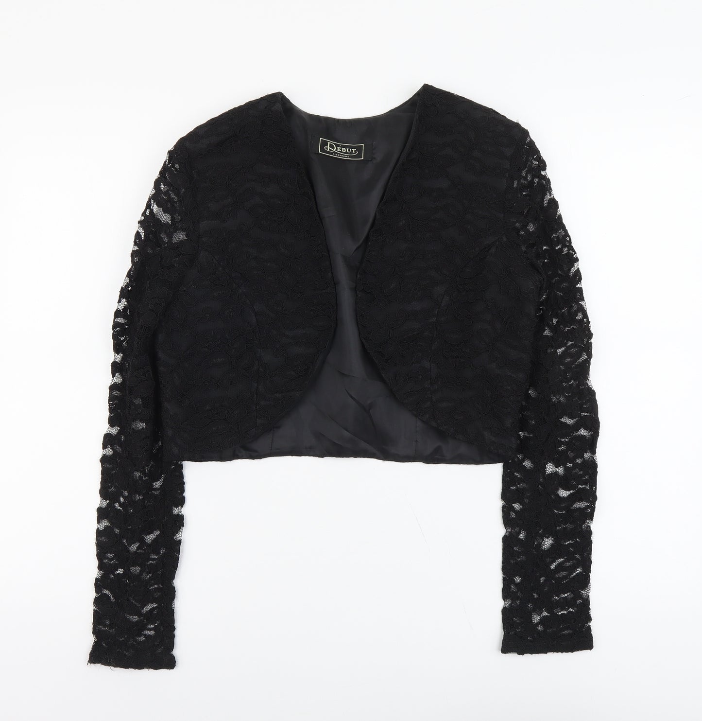 Debut Womens Black Geometric Jacket Blazer Size 12 Hook & Eye