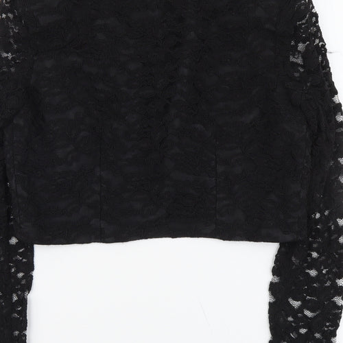 Debut Womens Black Geometric Jacket Blazer Size 12 Hook & Eye