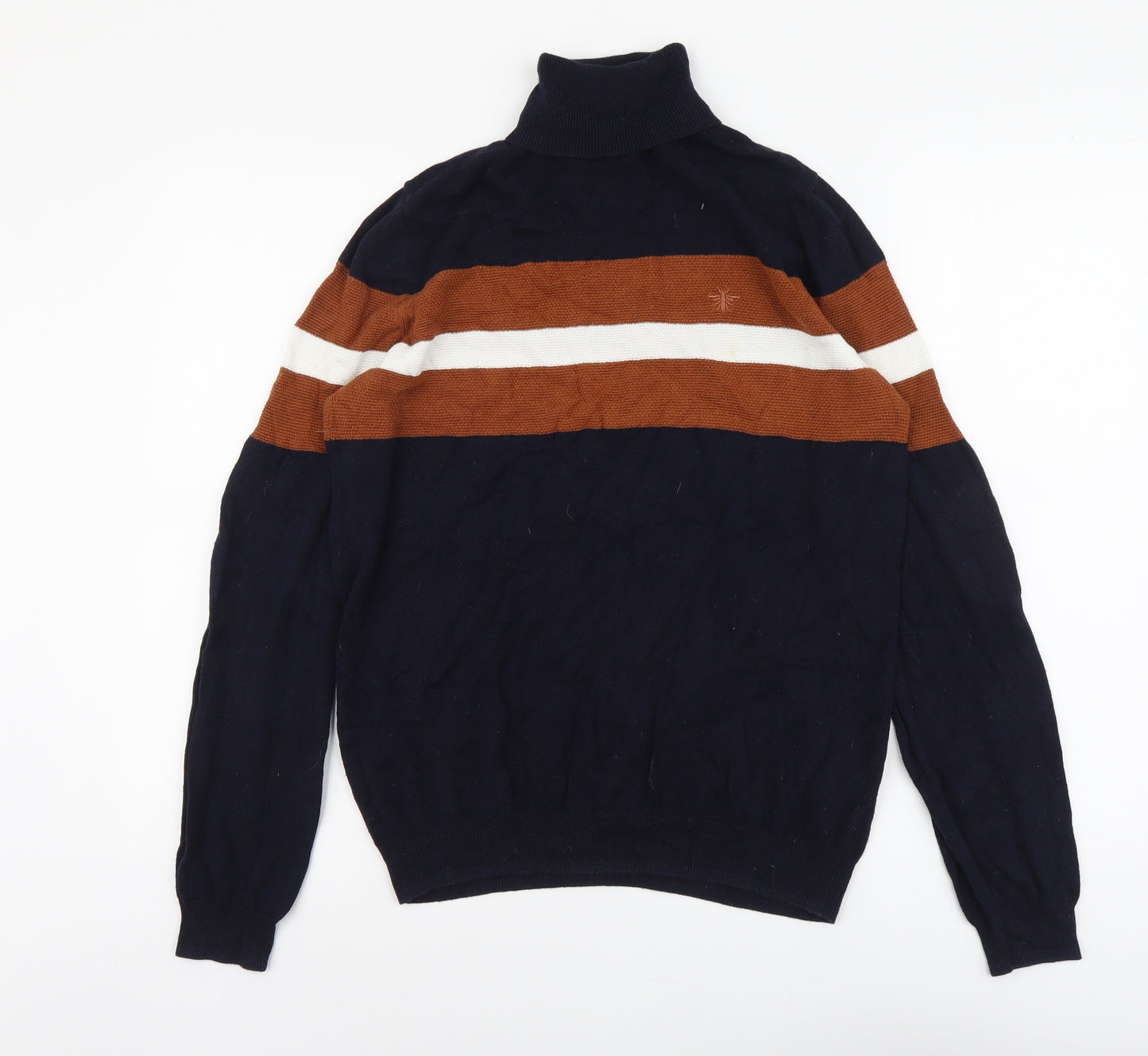 River Island Mens Blue Roll Neck Viscose Pullover Jumper Size M Long Sleeve