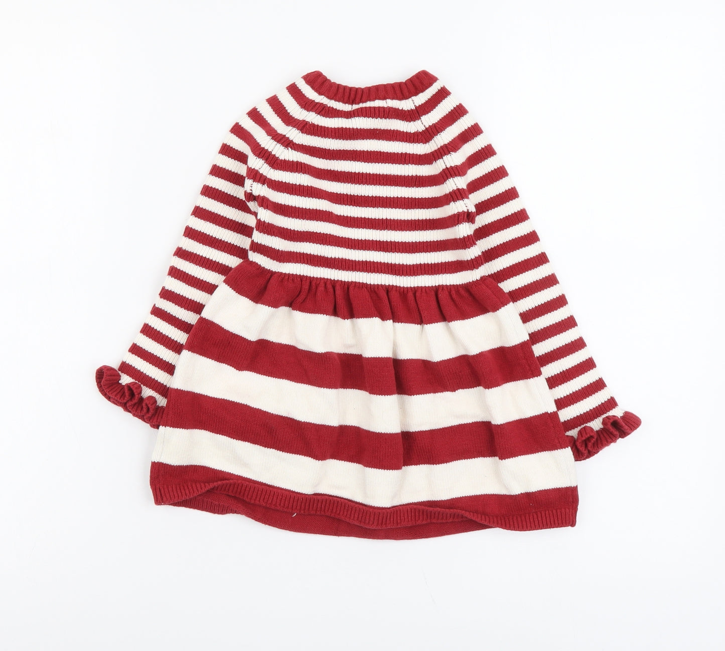 Cynthia Rowley Girls Red Striped Cotton Jumper Dress Size 2-3 Years Round Neck Button