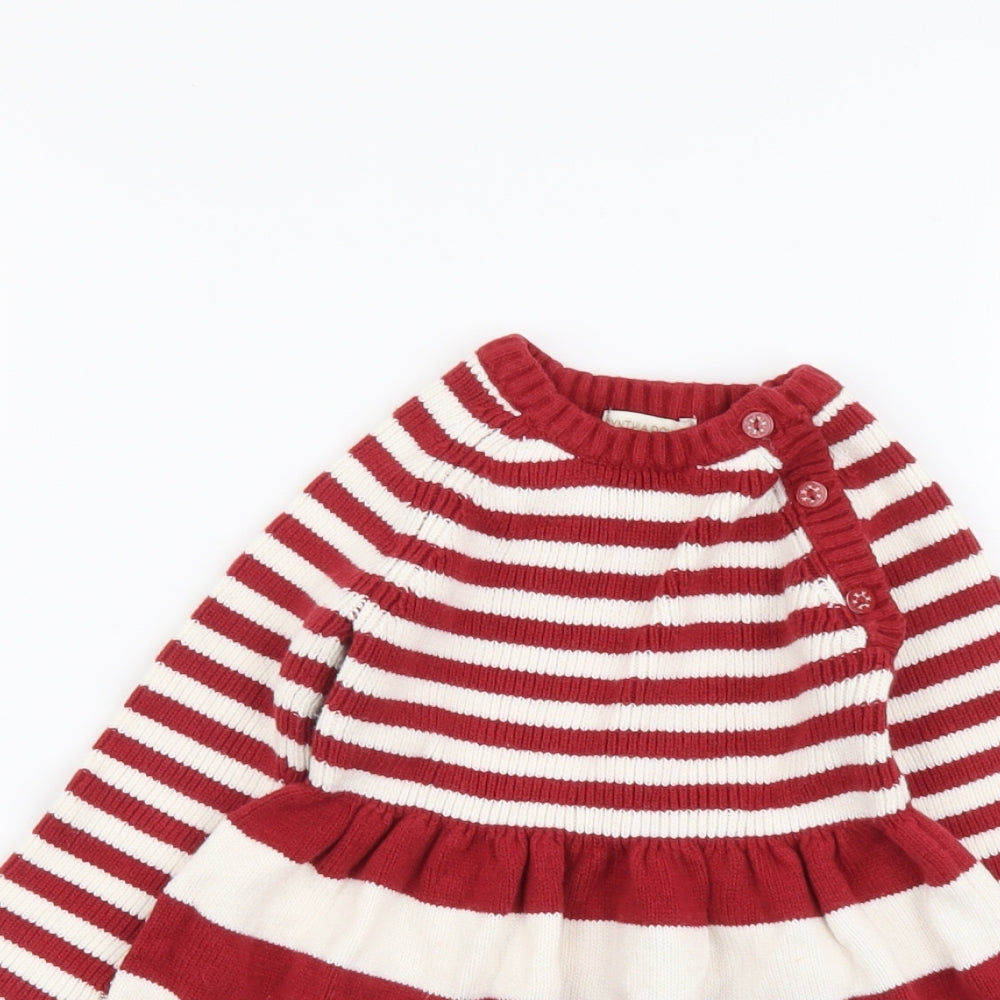 Cynthia Rowley Girls Red Striped Cotton Jumper Dress Size 2-3 Years Round Neck Button