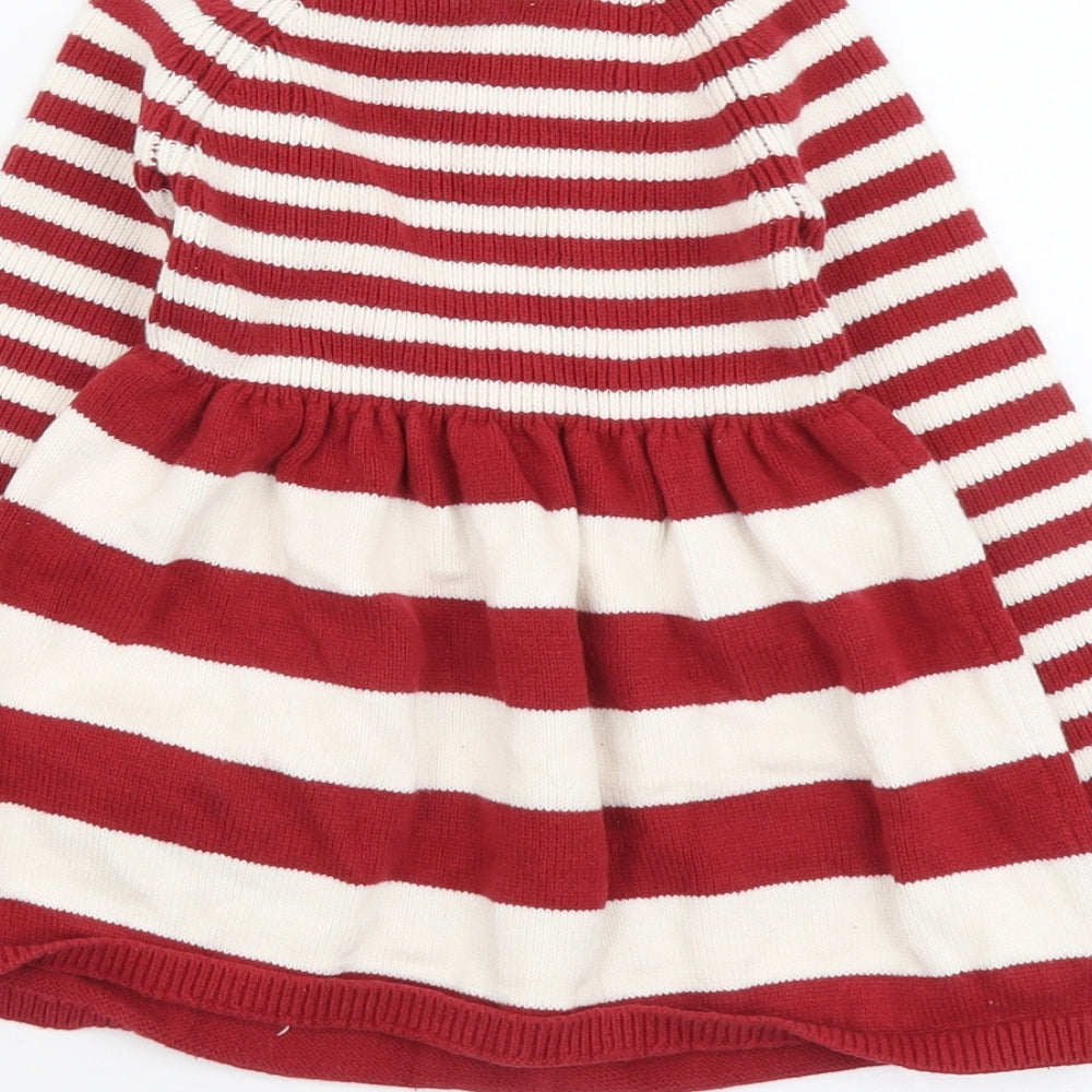 Cynthia Rowley Girls Red Striped Cotton Jumper Dress Size 2-3 Years Round Neck Button