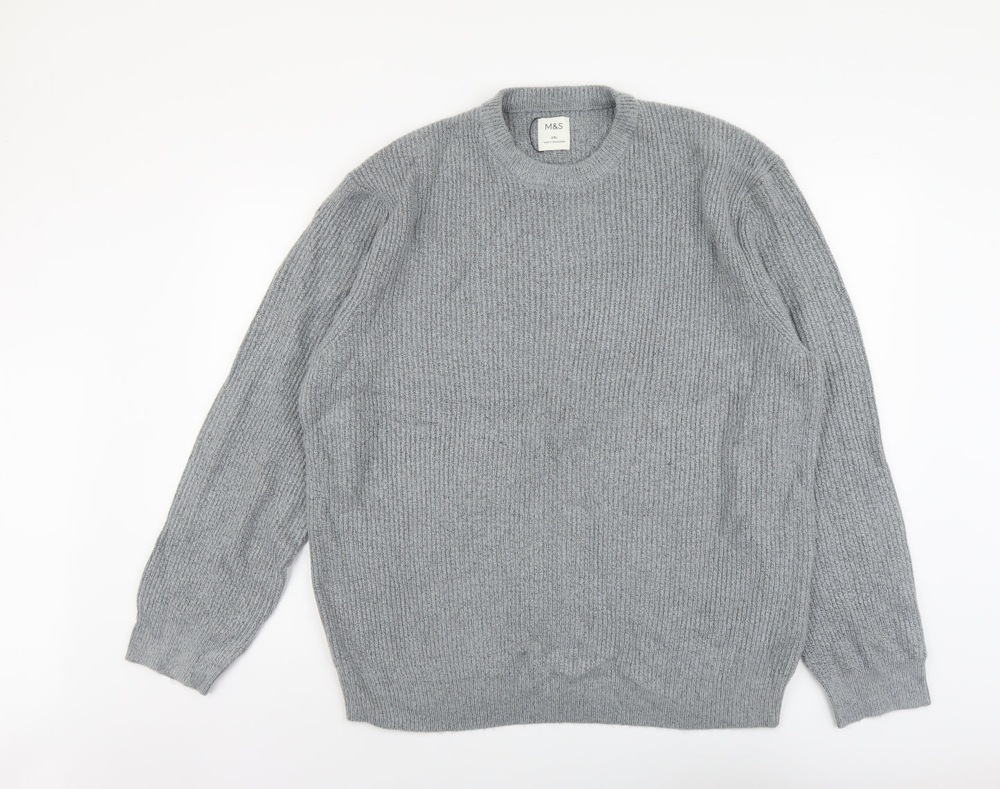 Marks and Spencer Mens Grey Round Neck Polyamide Pullover Jumper Size 2XL Long Sleeve