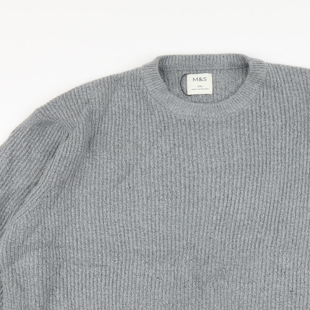 Marks and Spencer Mens Grey Round Neck Polyamide Pullover Jumper Size 2XL Long Sleeve