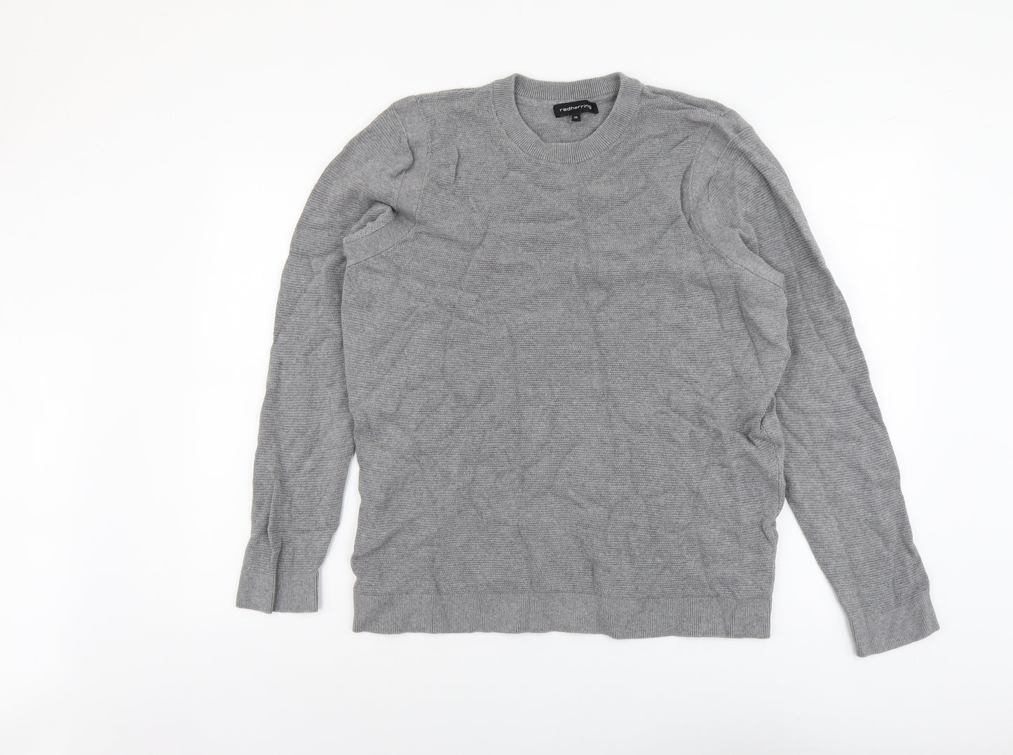 Red Herring Mens Grey Round Neck Cotton Pullover Jumper Size XL Long Sleeve