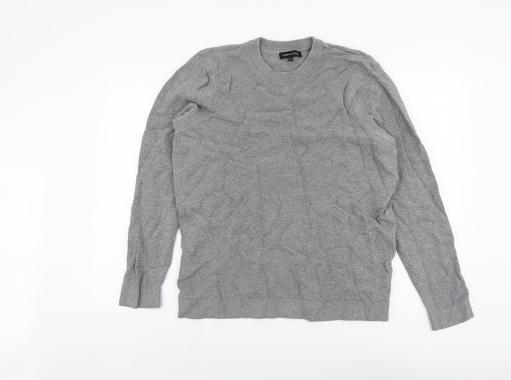 Red Herring Mens Grey Round Neck Cotton Pullover Jumper Size XL Long Sleeve