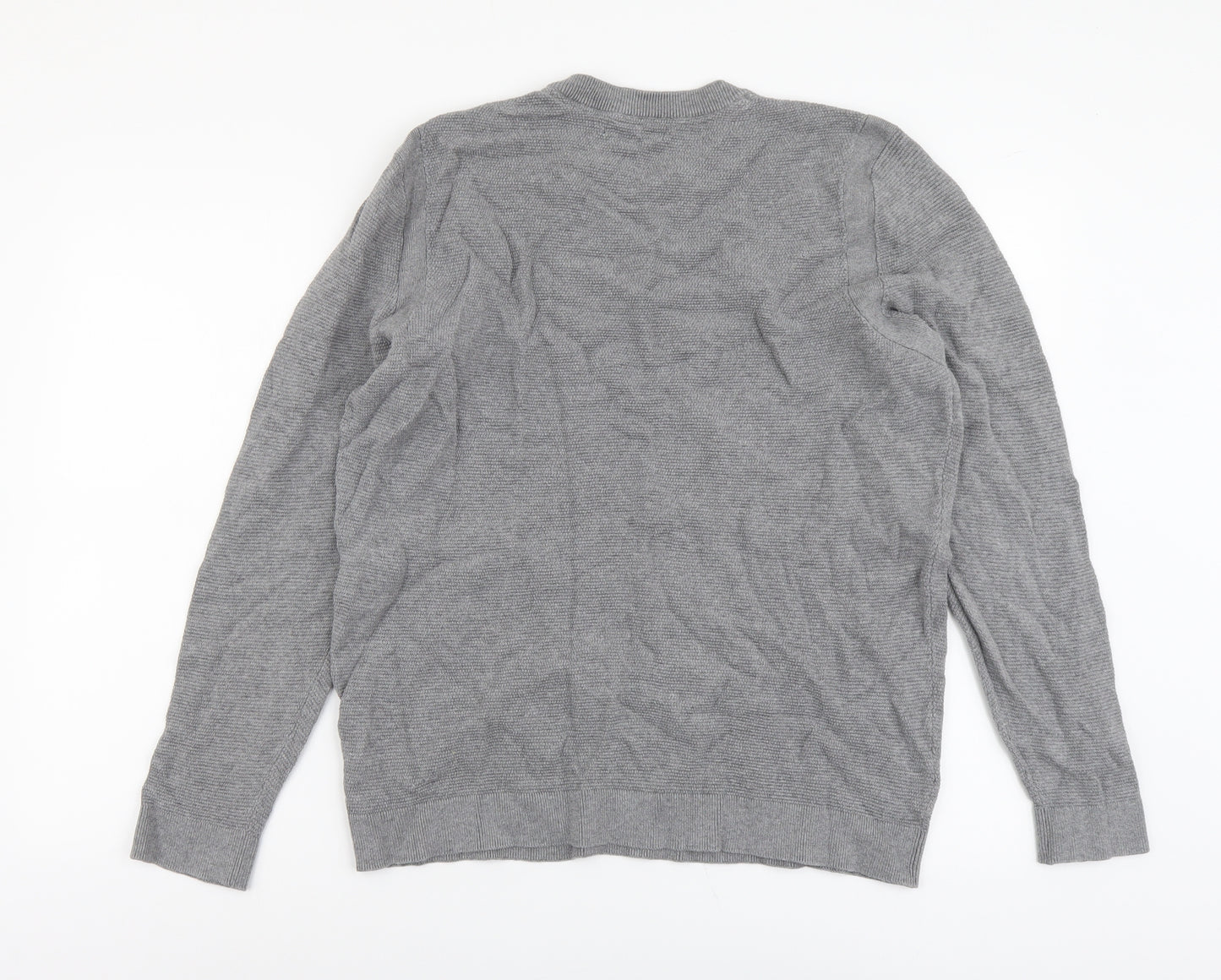 Red Herring Mens Grey Round Neck Cotton Pullover Jumper Size XL Long Sleeve