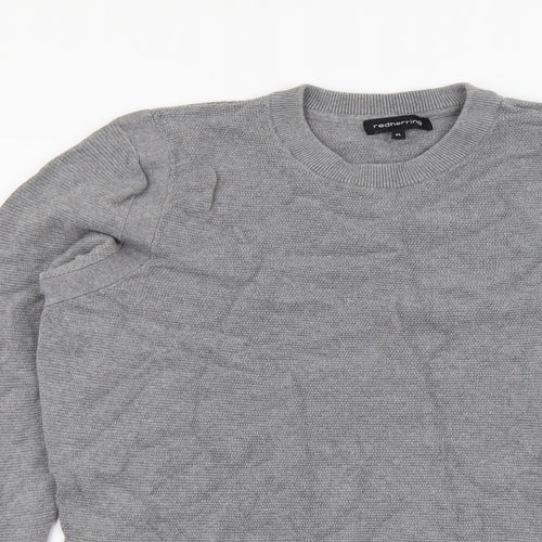 Red Herring Mens Grey Round Neck Cotton Pullover Jumper Size XL Long Sleeve