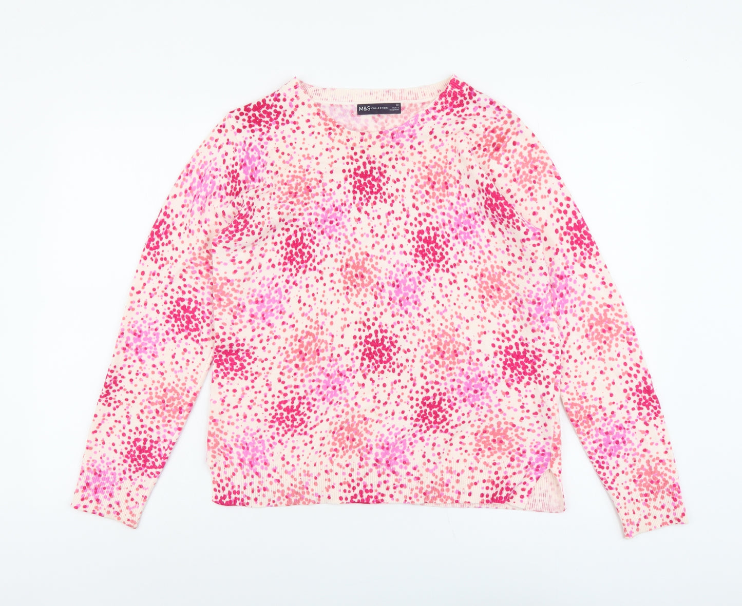 Marks and Spencer Womens Pink Scoop Neck Geometric Acrylic Pullover Jumper Size 12