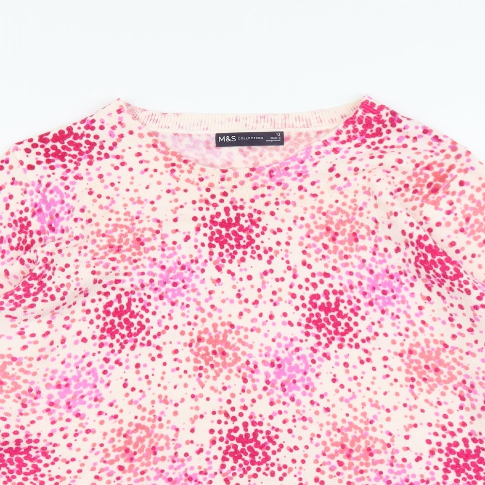 Marks and Spencer Womens Pink Scoop Neck Geometric Acrylic Pullover Jumper Size 12