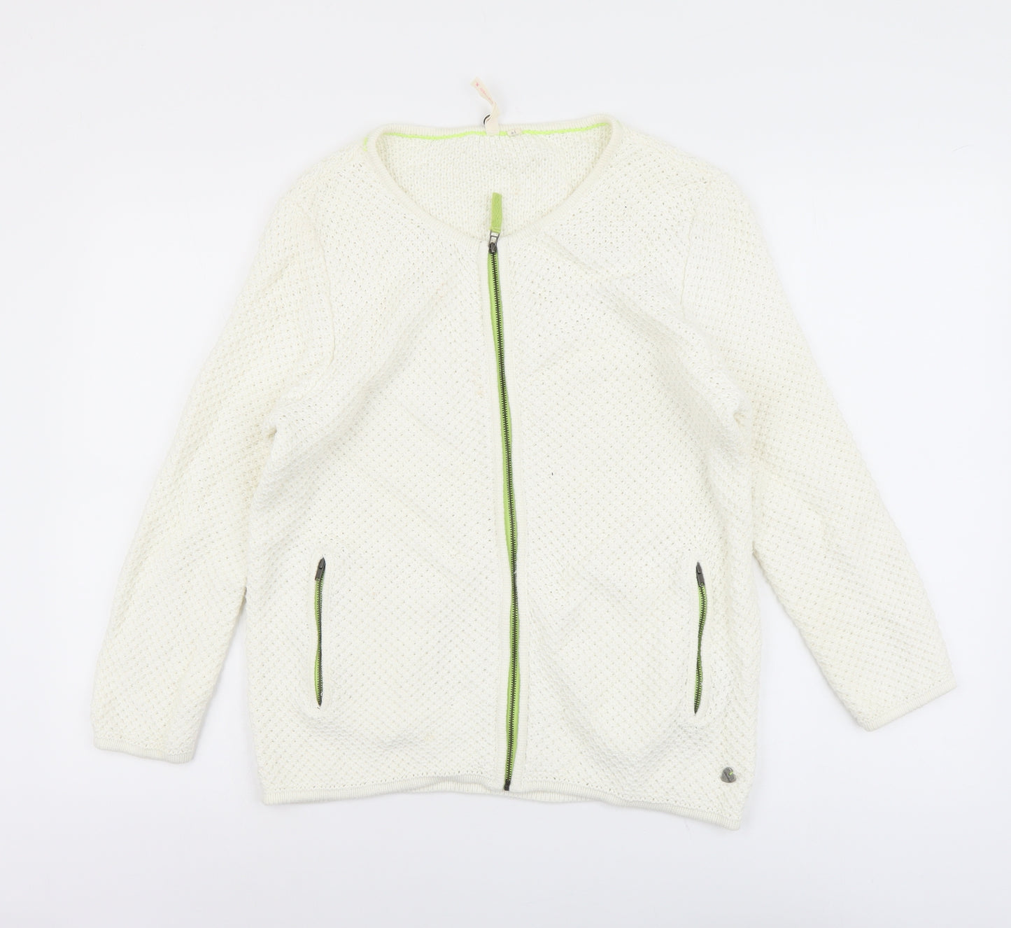 White Stuff Womens Ivory Scoop Neck Cotton Full Zip Jumper Size 14