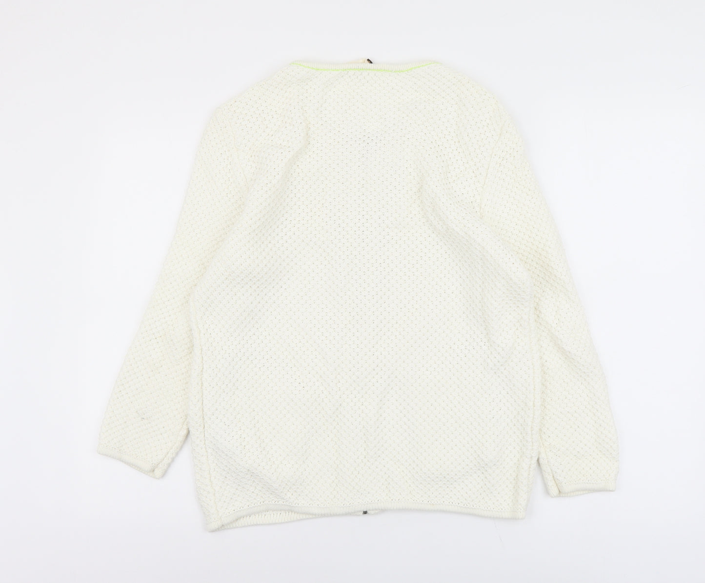 White Stuff Womens Ivory Scoop Neck Cotton Full Zip Jumper Size 14
