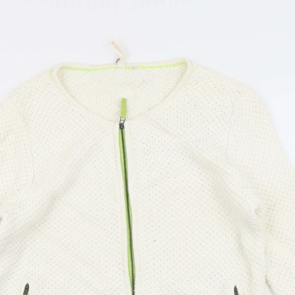 White Stuff Womens Ivory Scoop Neck Cotton Full Zip Jumper Size 14