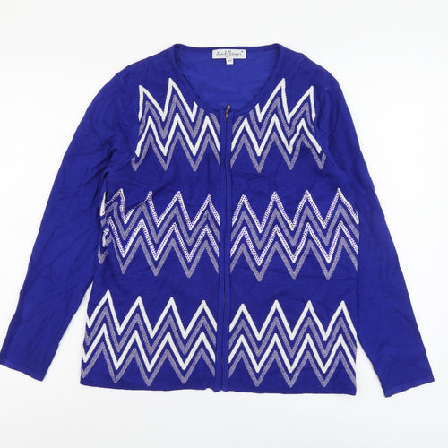 Mund Flowers Womens Blue Scoop Neck Geometric Viscose Full Zip Jumper Size S