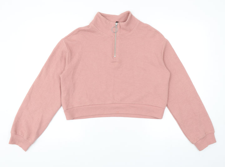 Divided by H&M Womens Pink Cotton Pullover Sweatshirt Size XS Zip