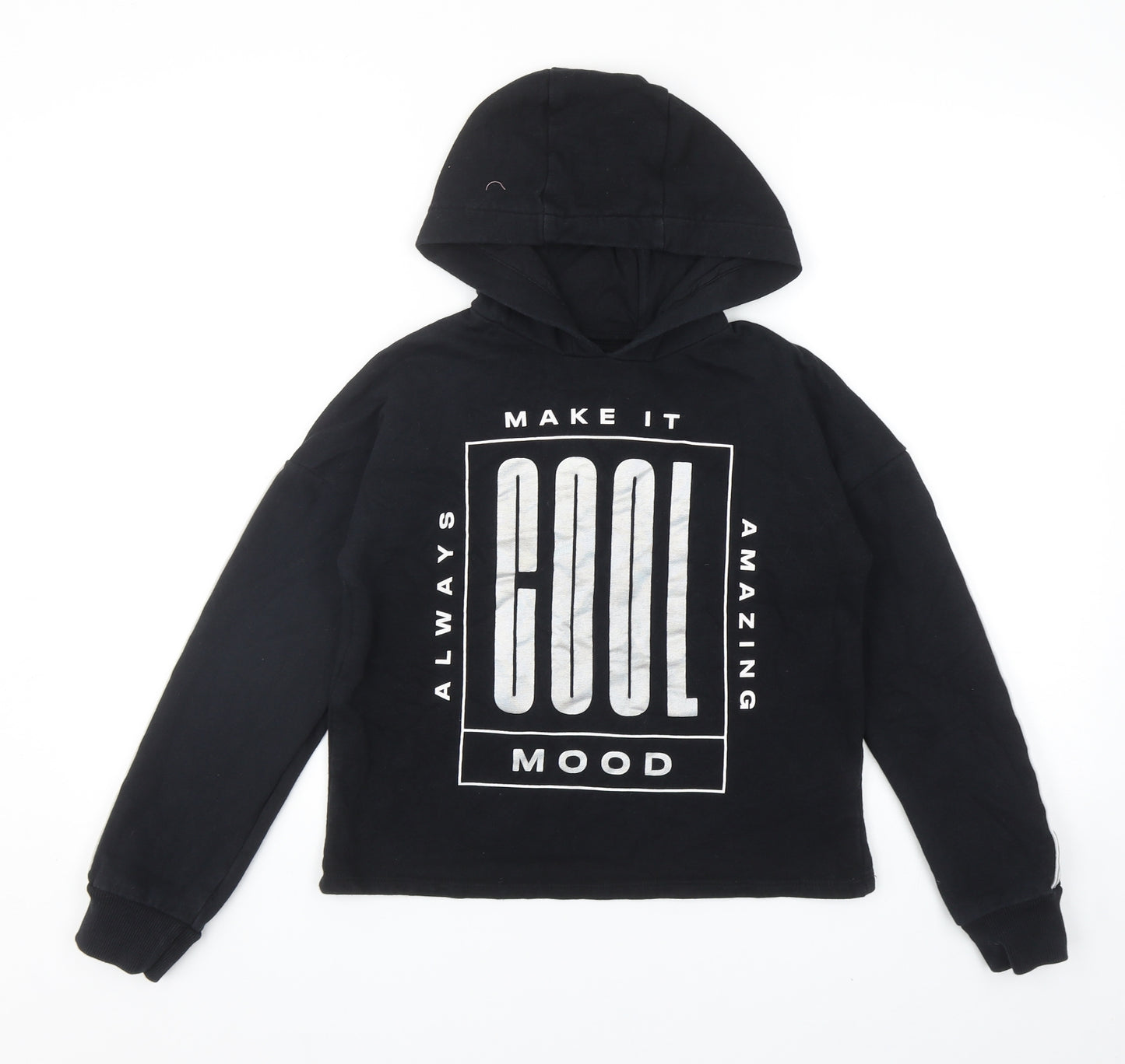 F&F Girls Black Cotton Pullover Hoodie Size 10-11 Years Pullover - Cool