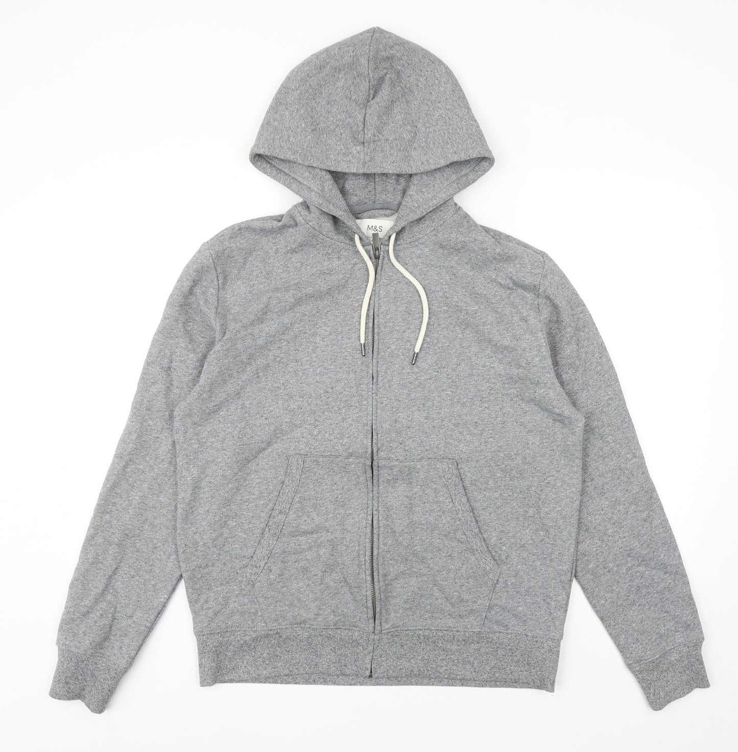 Marks and Spencer Mens Grey Cotton Full Zip Hoodie Size M