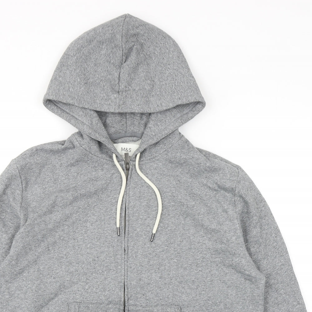 Marks and Spencer Mens Grey Cotton Full Zip Hoodie Size M