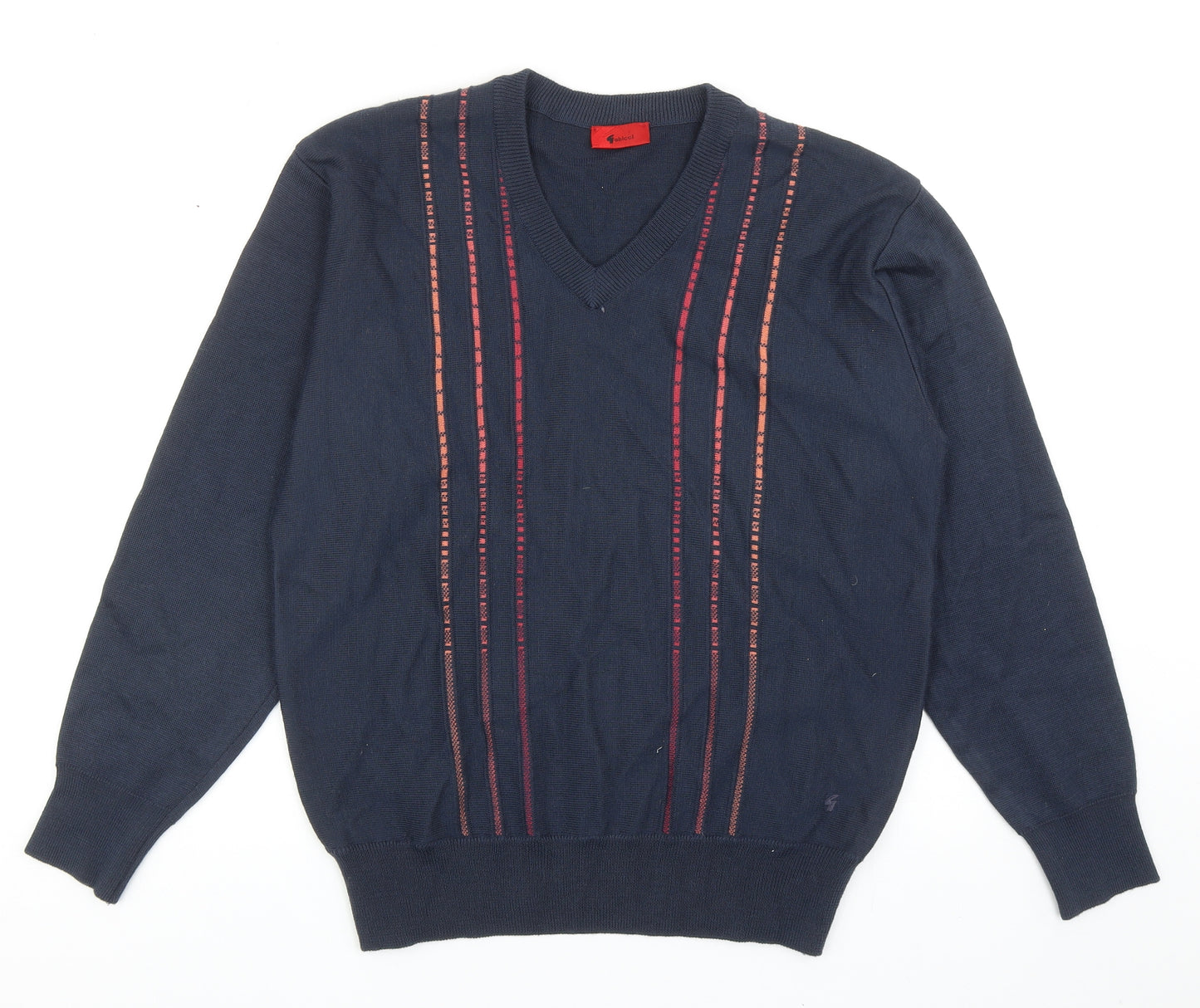 Gabicci Mens Blue V-Neck Wool Pullover Jumper Size L Long Sleeve