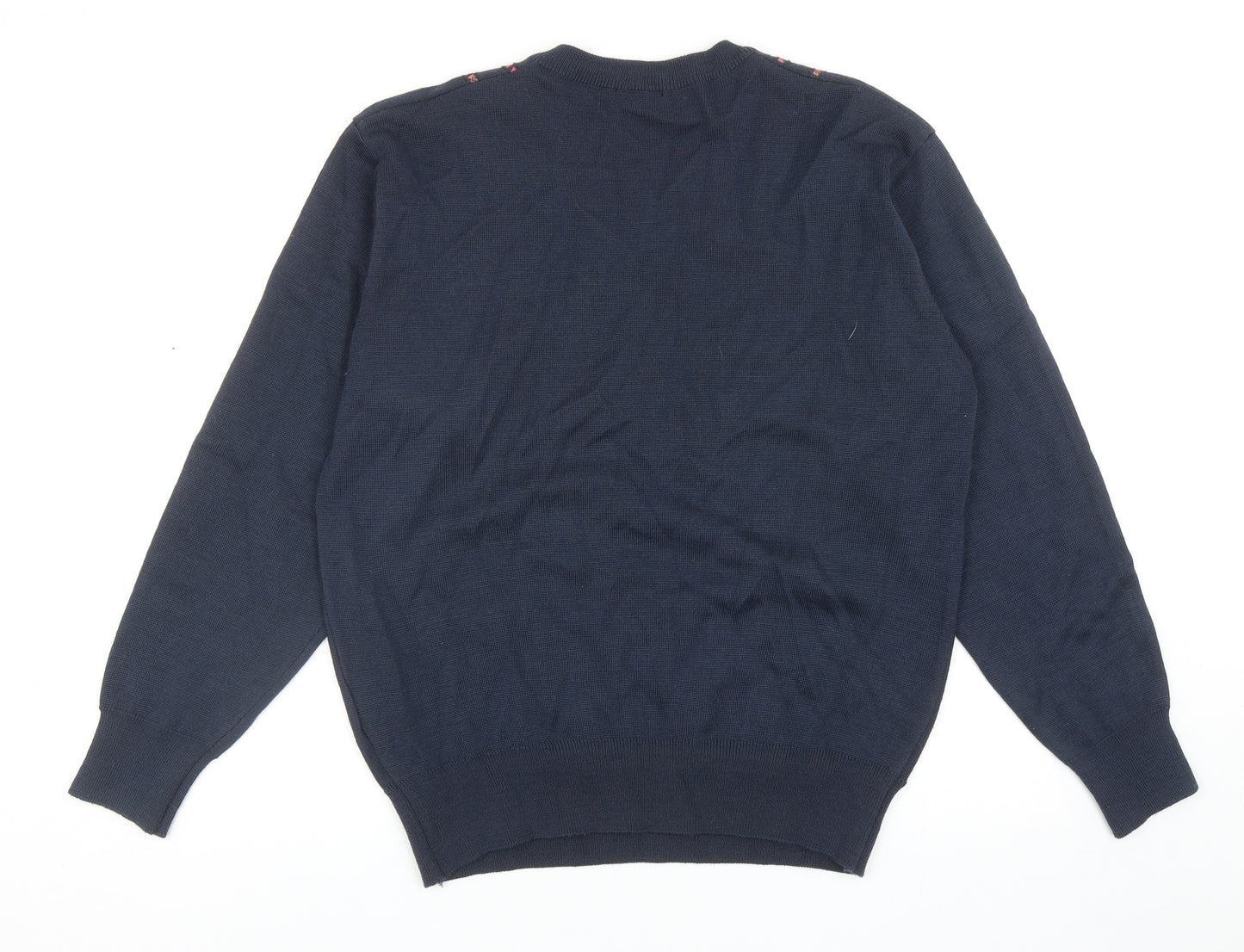 Gabicci Mens Blue V-Neck Wool Pullover Jumper Size L Long Sleeve