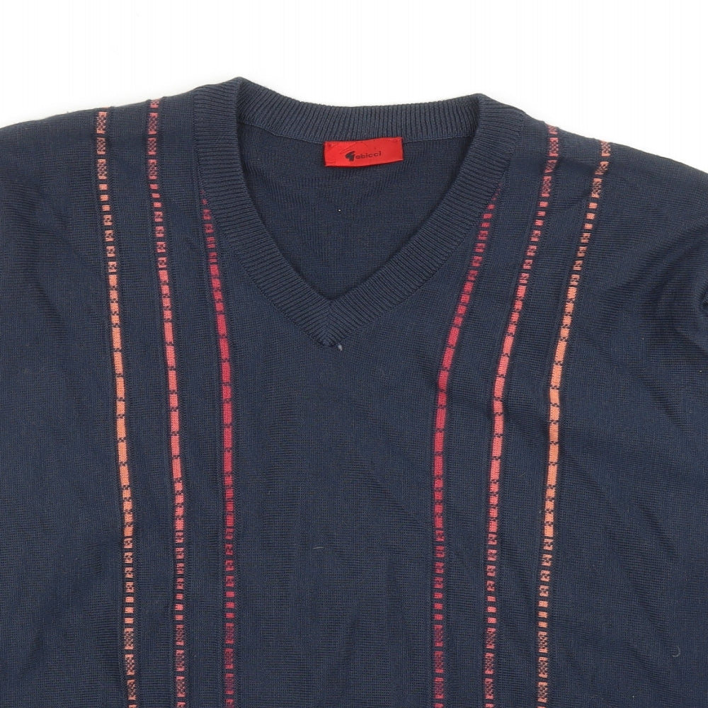 Gabicci Mens Blue V-Neck Wool Pullover Jumper Size L Long Sleeve