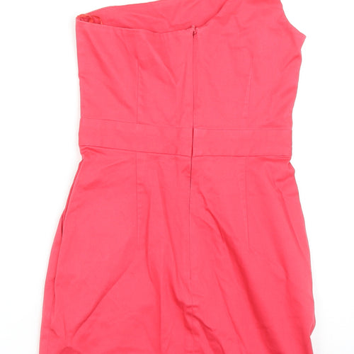 French Connection Womens Pink Cotton Bodycon Size 6 One Shoulder Zip
