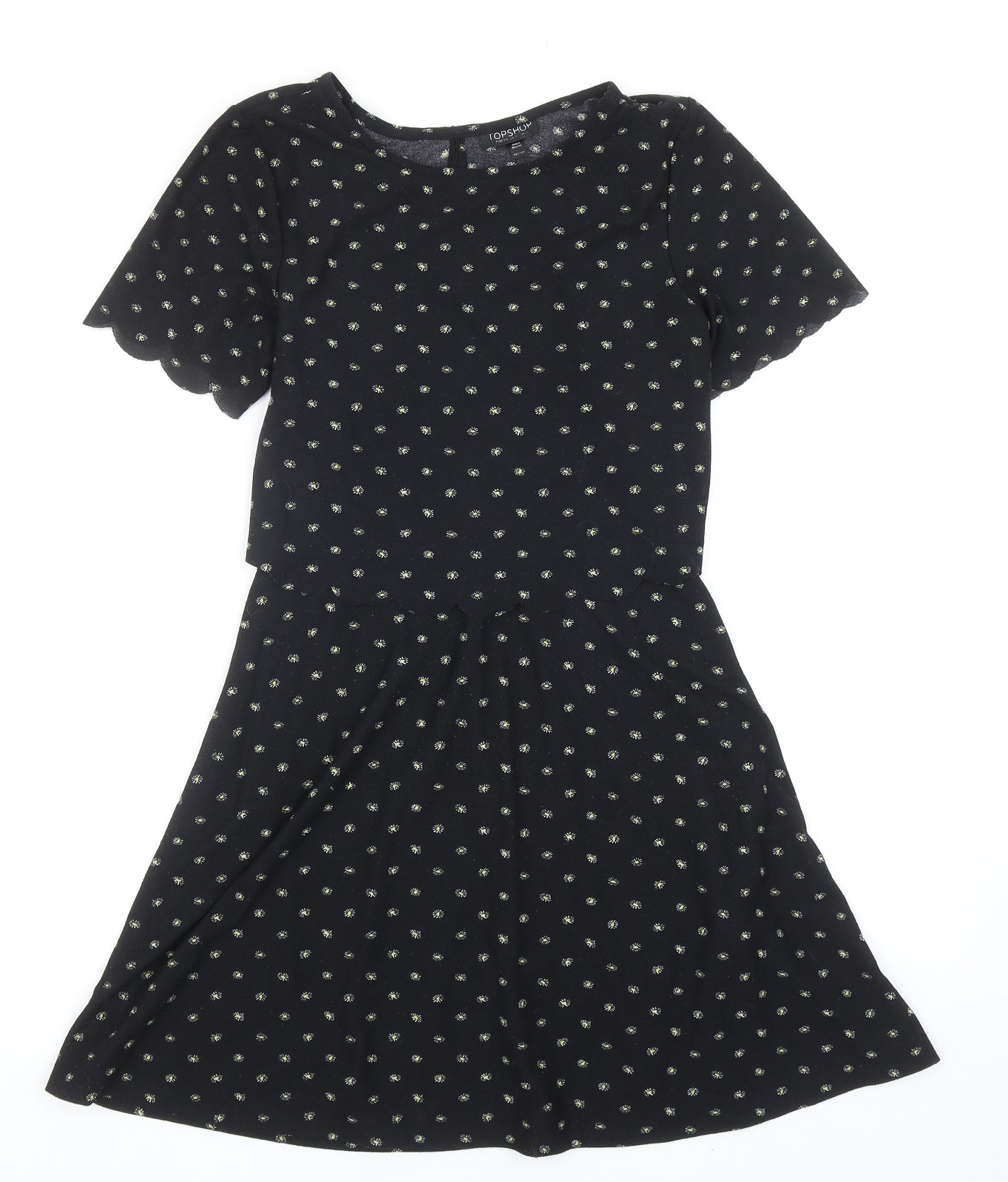 Topshop Womens Black Floral Polyester Fit & Flare Size 6 Round Neck Pullover