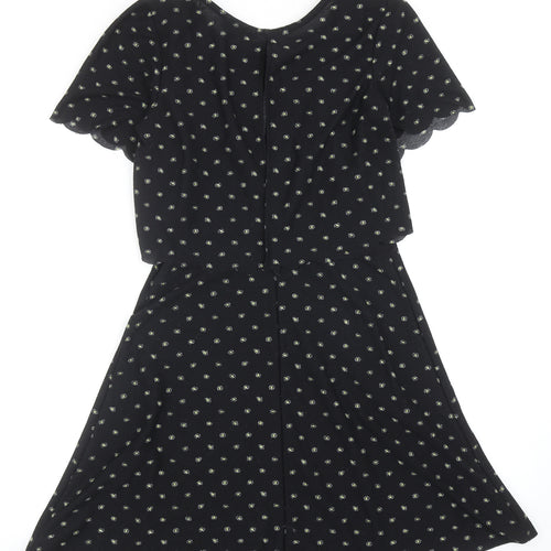 Topshop Womens Black Floral Polyester Fit & Flare Size 6 Round Neck Pullover