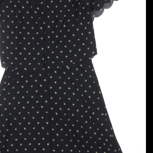 Topshop Womens Black Floral Polyester Fit & Flare Size 6 Round Neck Pullover