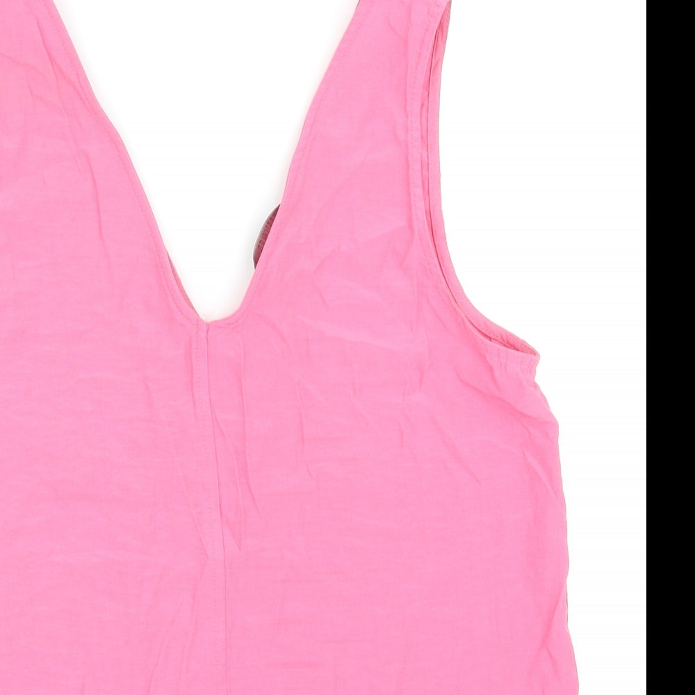 Marks and Spencer Womens Pink Viscose Basic Tank Size 8 V-Neck
