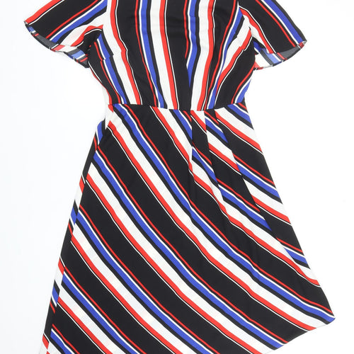 George Womens Multicoloured Striped Polyester Fit & Flare Size 10 Boat Neck Button