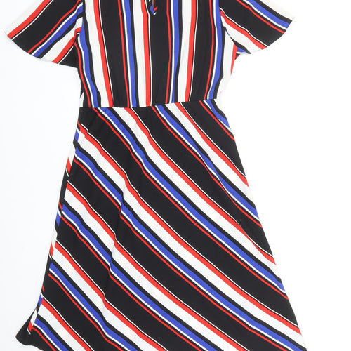 George Womens Multicoloured Striped Polyester Fit & Flare Size 10 Boat Neck Button