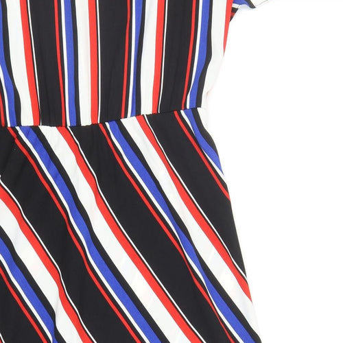 George Womens Multicoloured Striped Polyester Fit & Flare Size 10 Boat Neck Button