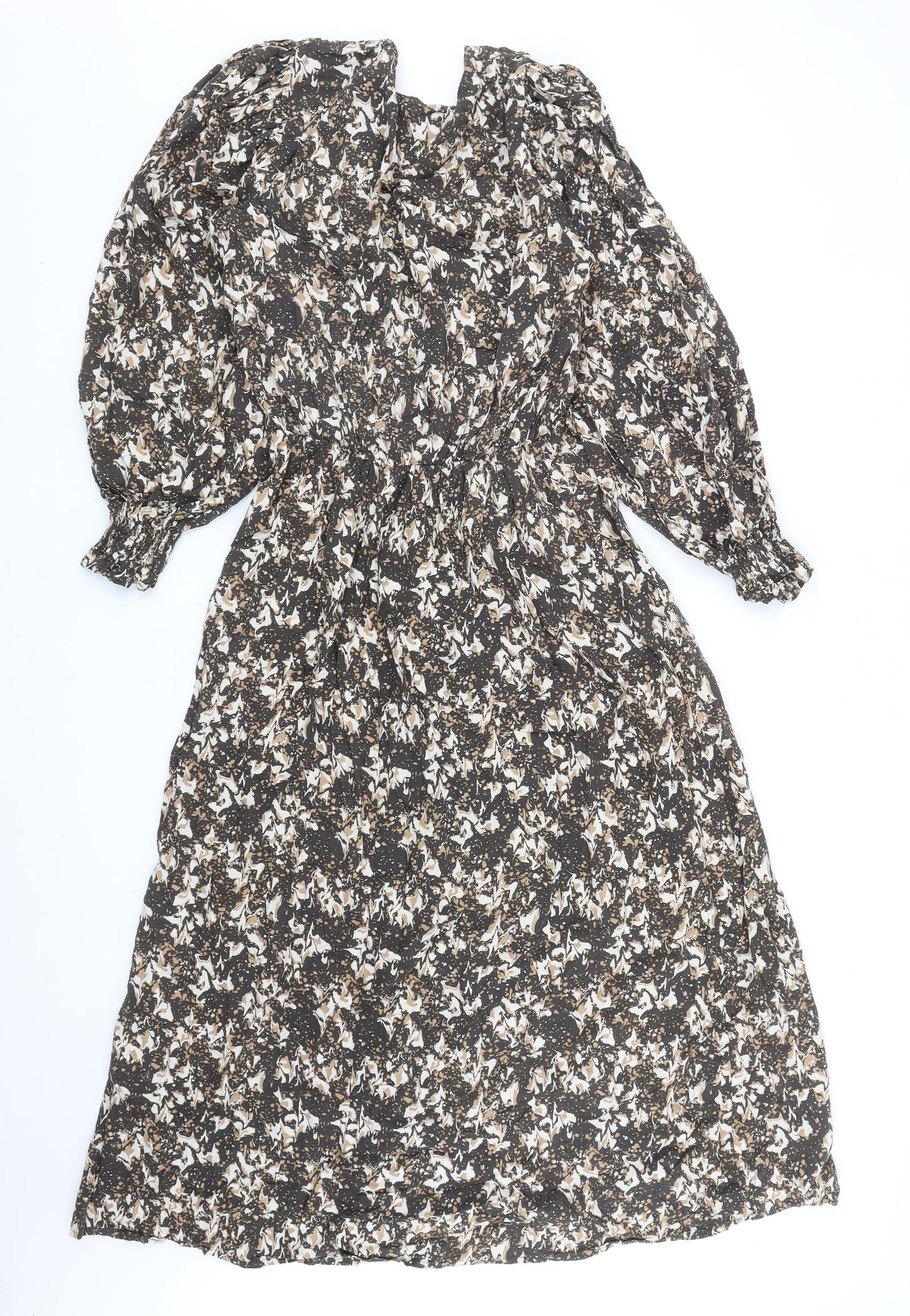 NEXT Womens Brown Geometric Viscose Fit & Flare Size 10 V-Neck Pullover