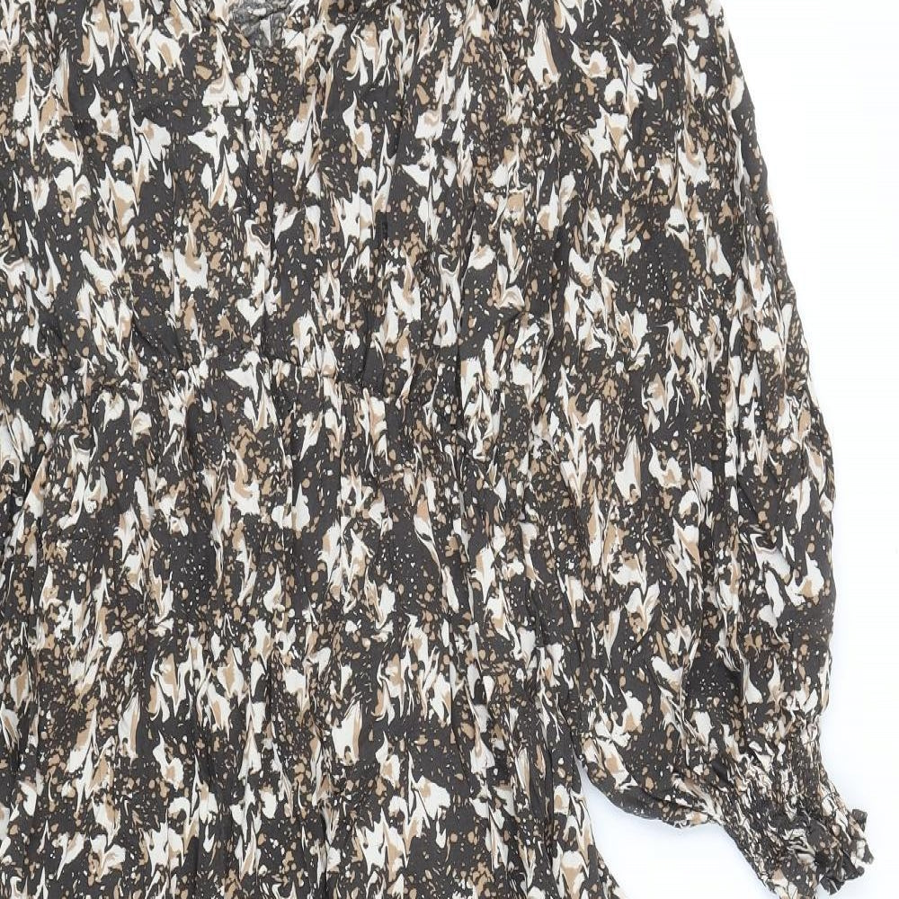 NEXT Womens Brown Geometric Viscose Fit & Flare Size 10 V-Neck Pullover
