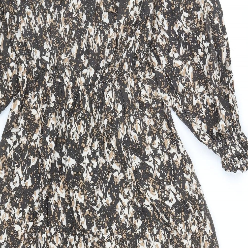 NEXT Womens Brown Geometric Viscose Fit & Flare Size 10 V-Neck Pullover