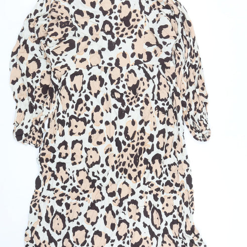 Marks and Spencer Womens Brown Animal Print Viscose A-Line Size 12 Boat Neck Button