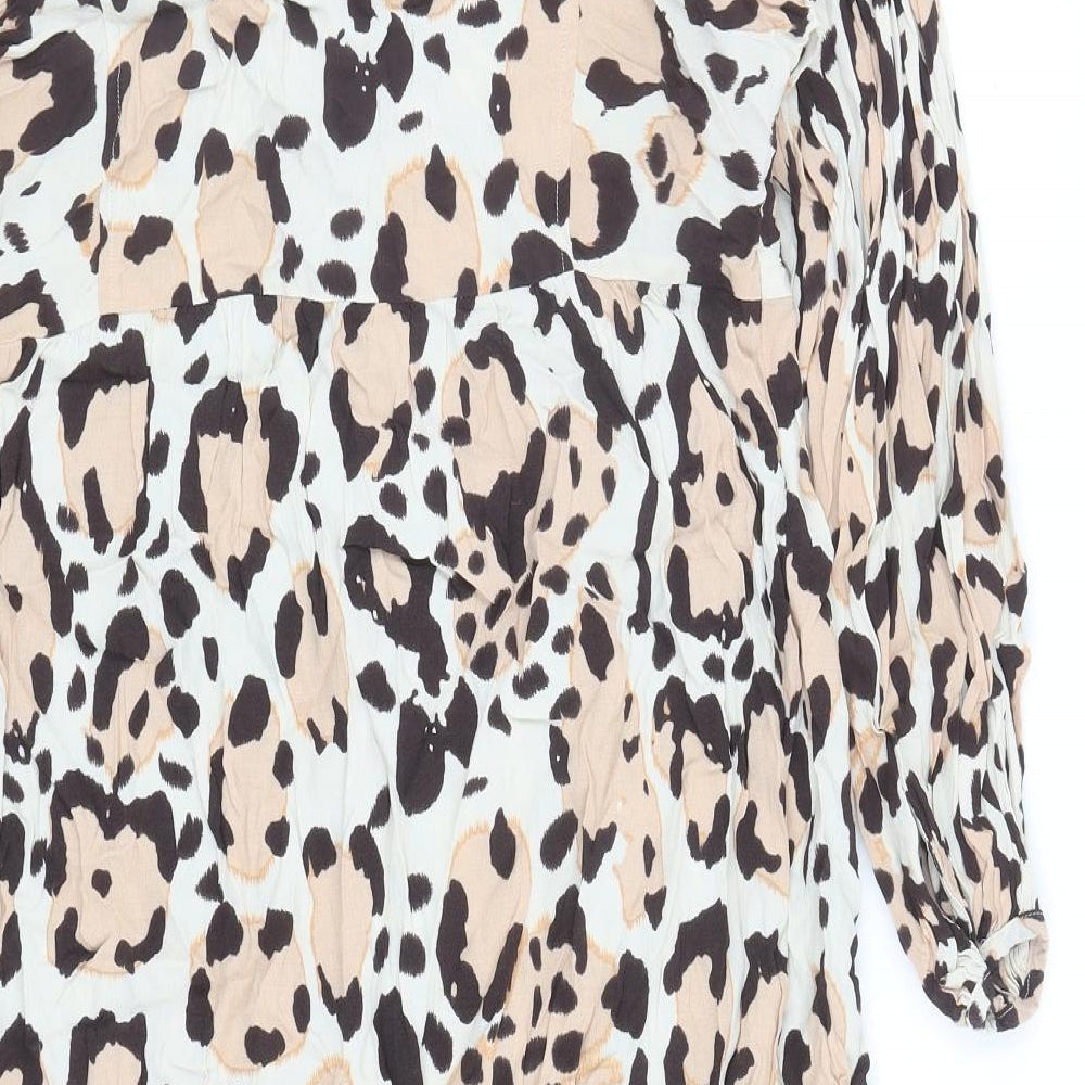 Marks and Spencer Womens Brown Animal Print Viscose A-Line Size 12 Boat Neck Button