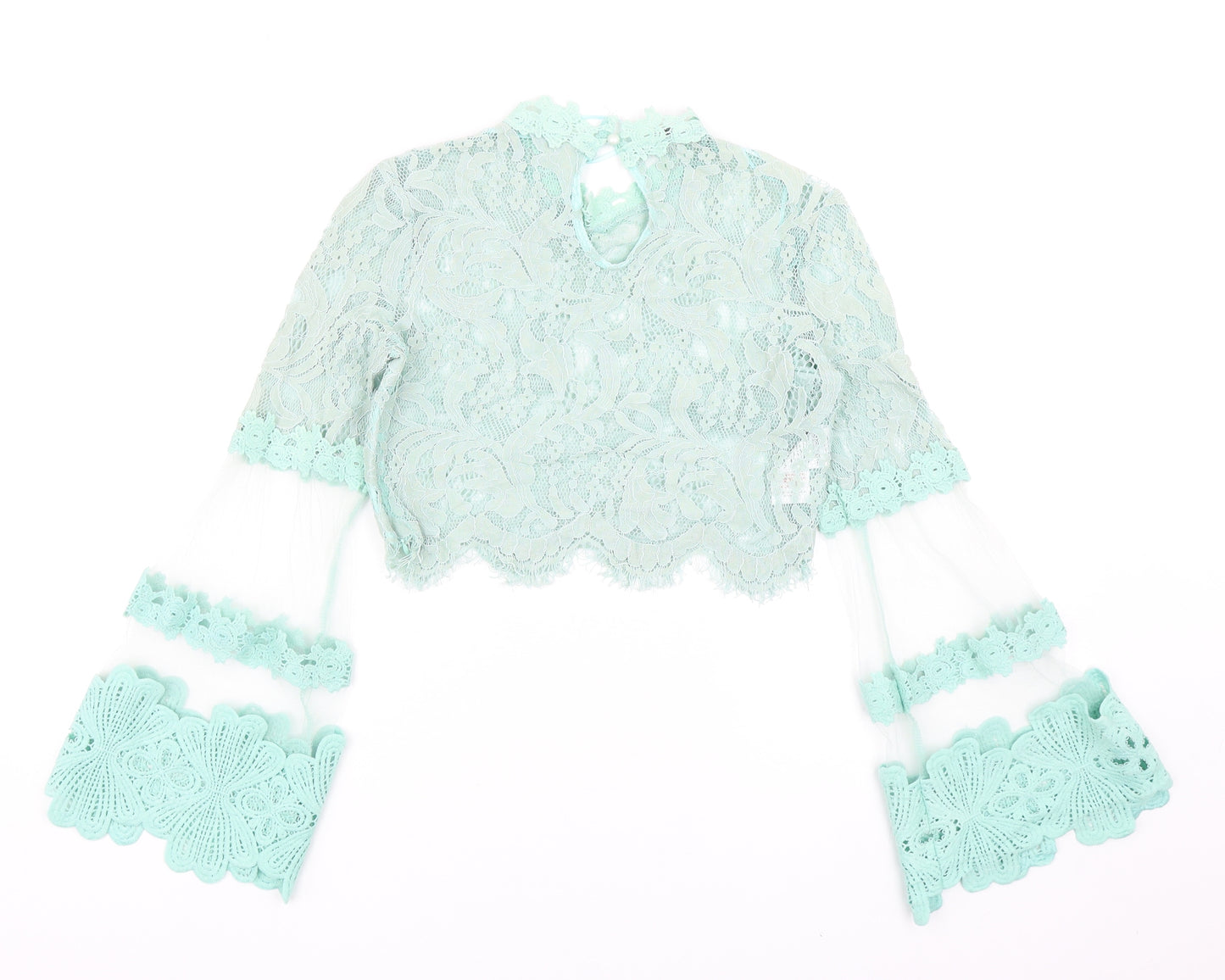 Quiz Womens Green Cotton Cropped Blouse Size 6 Round Neck
