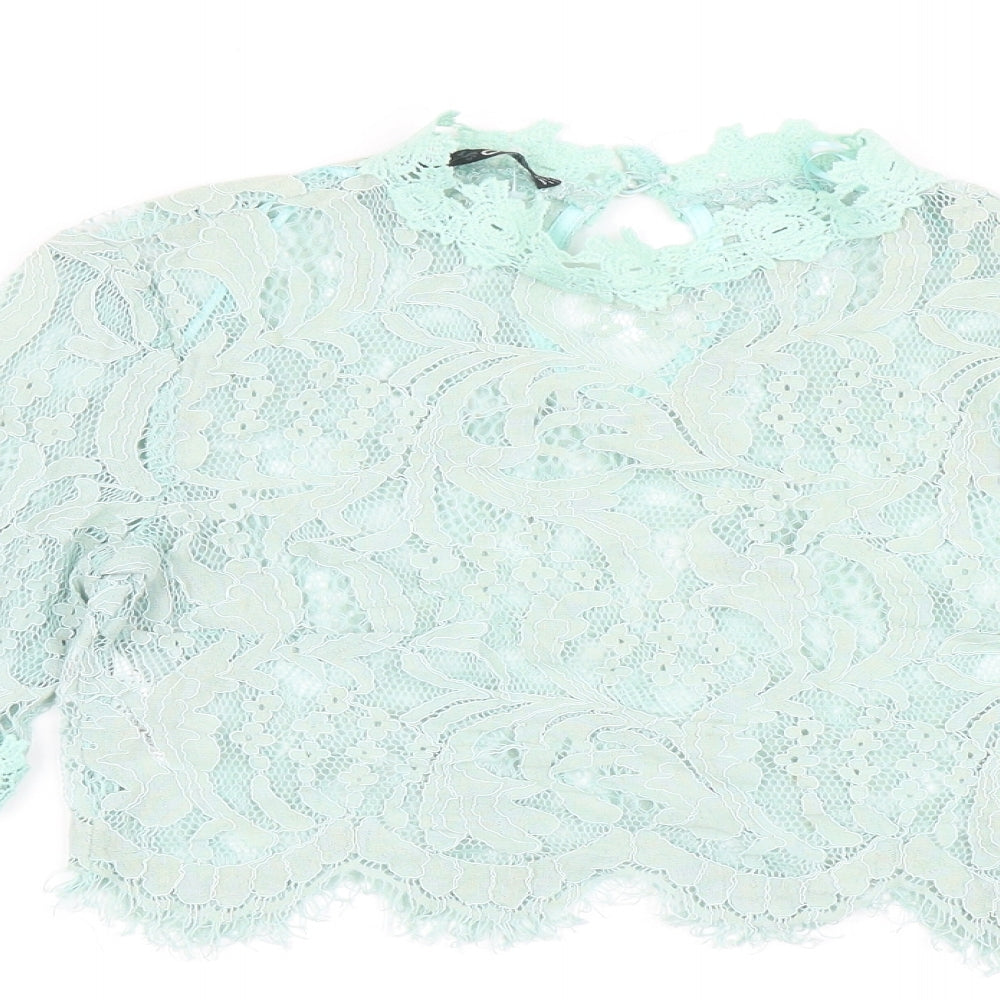 Quiz Womens Green Cotton Cropped Blouse Size 6 Round Neck