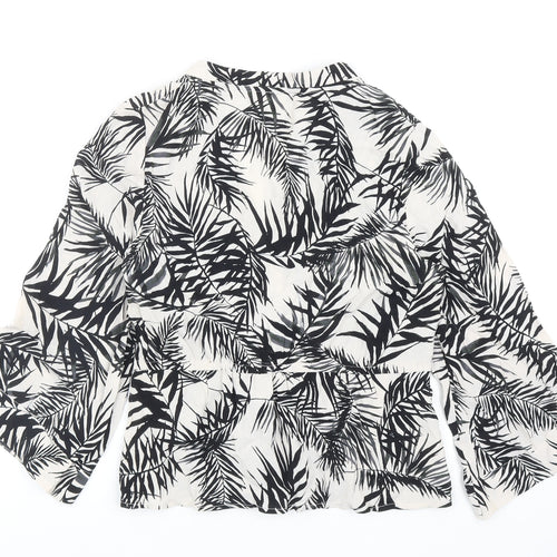 River Island Womens Black Geometric Viscose Wrap Blouse Size 8 V-Neck - Leaf Print