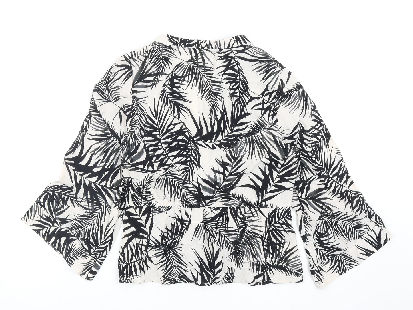 River Island Womens Black Geometric Viscose Wrap Blouse Size 8 V-Neck - Leaf Print