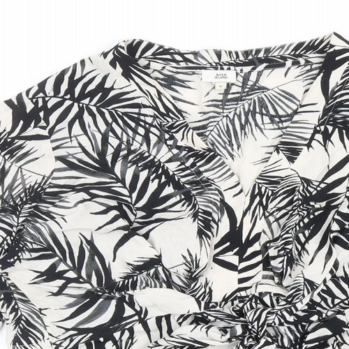 River Island Womens Black Geometric Viscose Wrap Blouse Size 8 V-Neck - Leaf Print