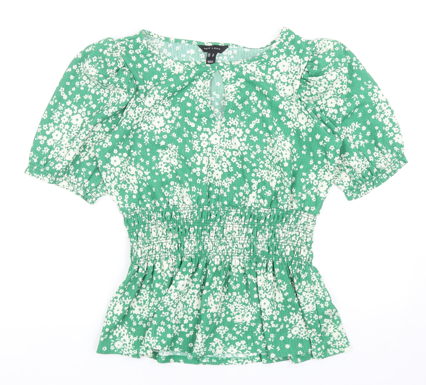 New Look Womens Green Floral Polyester Basic Blouse Size 14 Round Neck