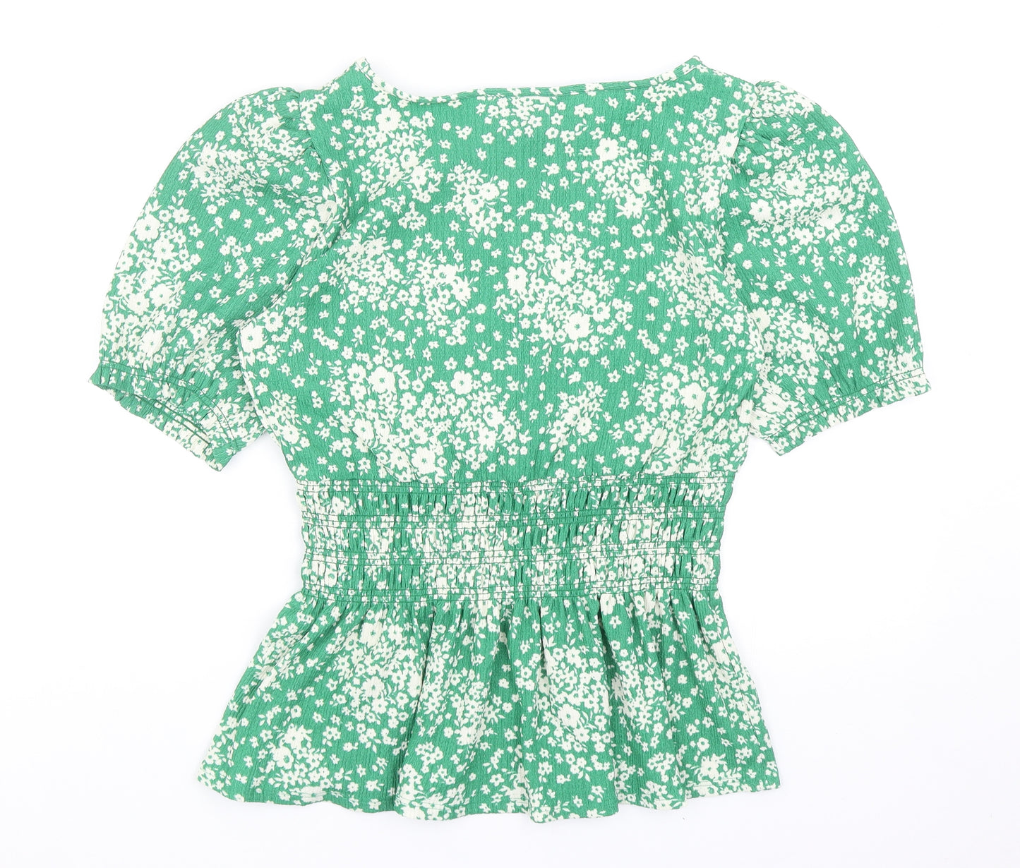 New Look Womens Green Floral Polyester Basic Blouse Size 14 Round Neck